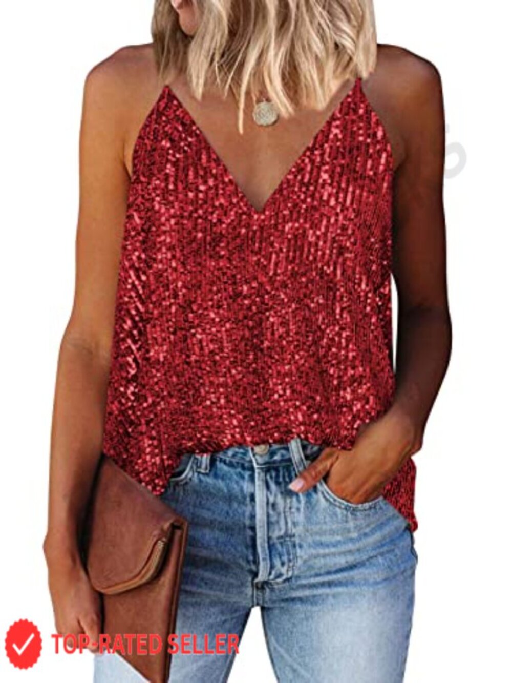 Sequin V Neck Racerback Tank Top Sleeveless Camisole Party